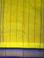 Pure Chettinad Handloom Cotton Saree – Yellow body and Blue Korvai Border with Temple Design