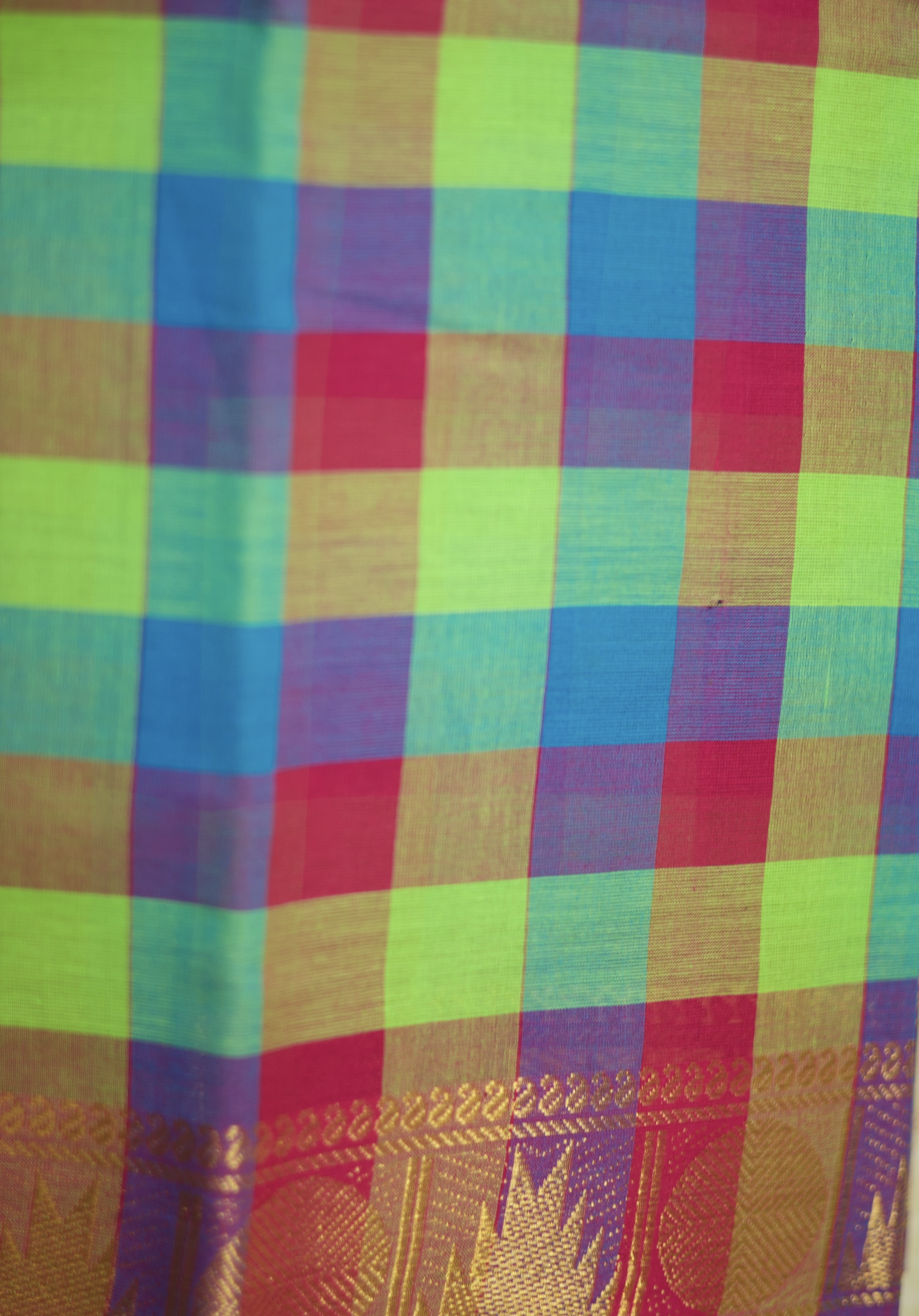 Madras Checks – Purple with Green Pure Cotton Saree