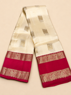 Luxury Silk Blend Kanchipuram Pattu | Rettaipet Tomato Red Border | Floral Motifs