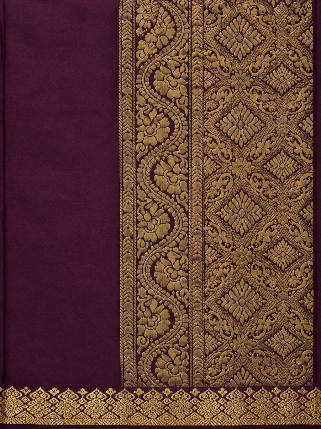 Kanchi Silk-Touch One Inch Border Saree - deep plum