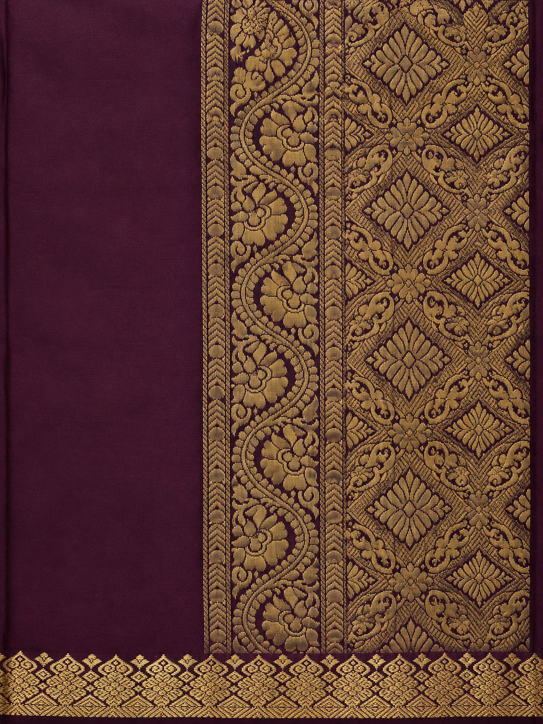 Kanchi Silk-Touch One Inch Border Saree - deep plum