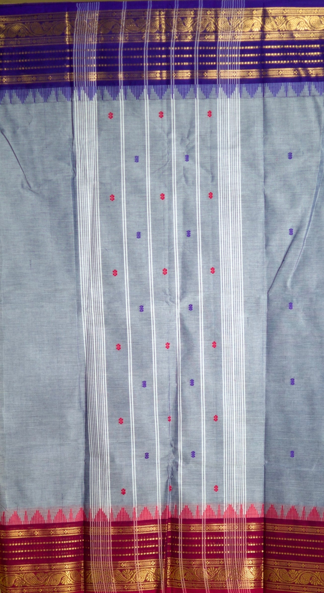 Chettinad Handloom Pure Cotton Saree with Ganga Jamuna Border