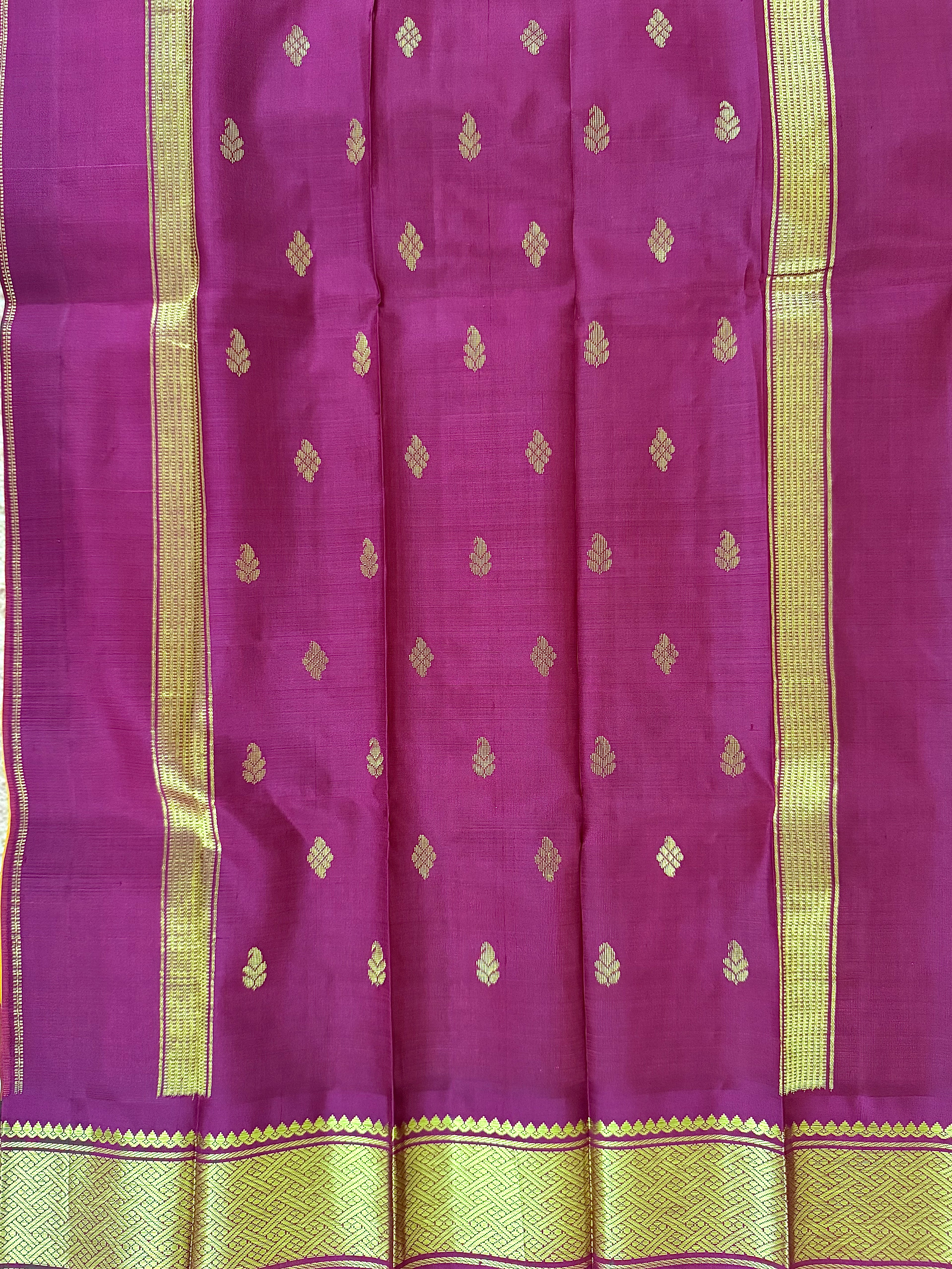 Pure Handloom Thirubhuvanam Silk Saree | Korvai | One Side Border with தாழம்பூ