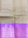 Luxury Silk Blend Kanchipuram Pattu |Grey Striped Body | Lavender Zari Border