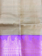 Luxury Silk Blend Kanchipuram Pattu |Grey Striped Body | Lavender Zari Border