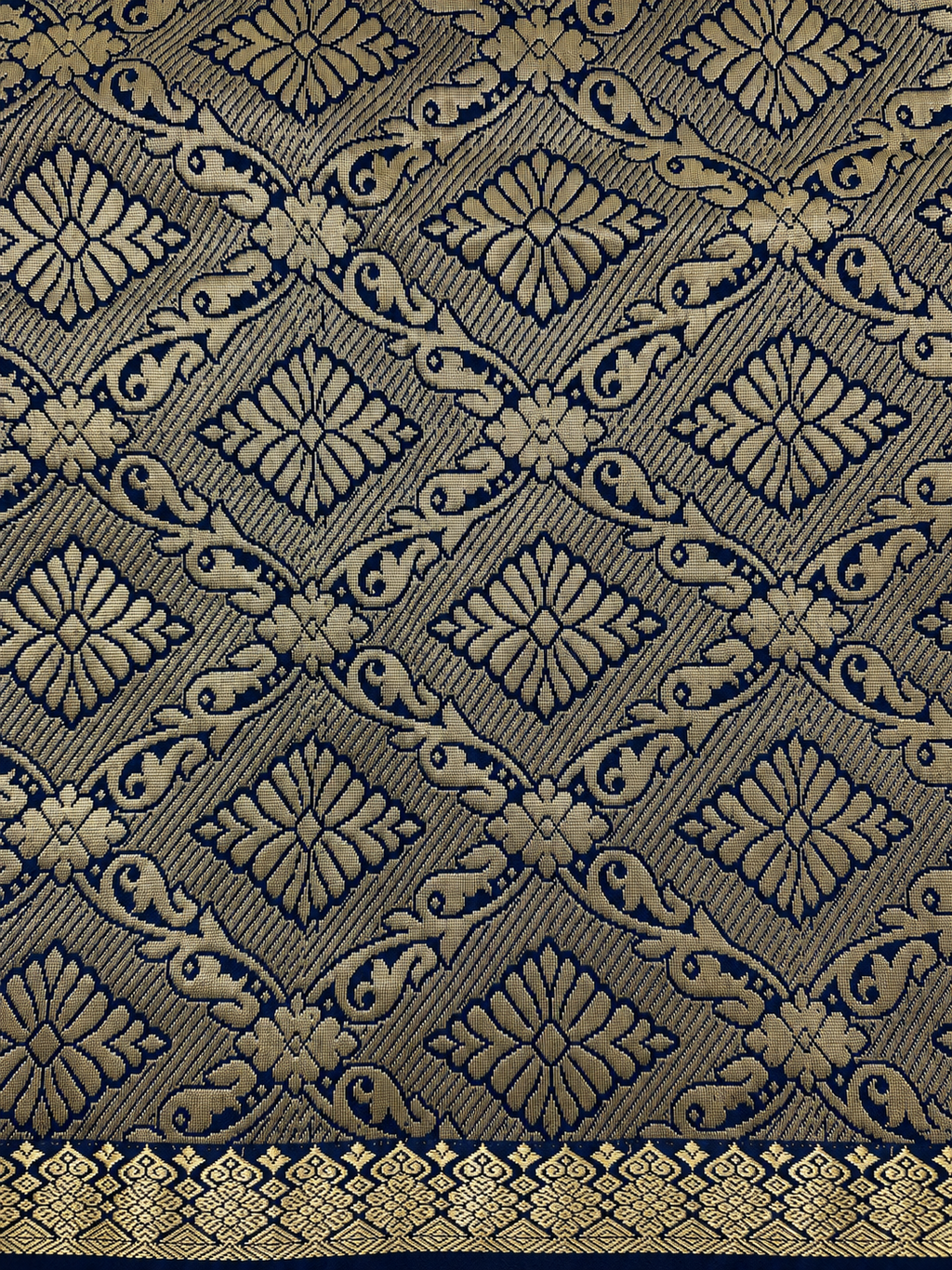 Kanchi Silk-Touch One Inch Border Saree- Deep Navy Blue