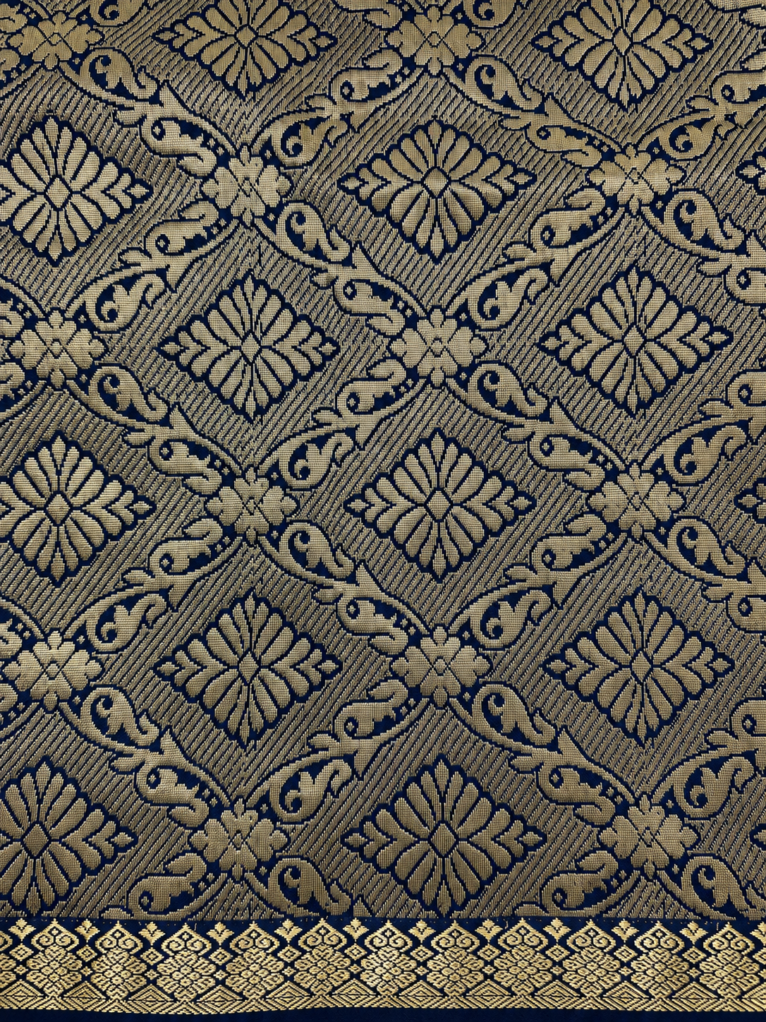 Kanchi Silk-Touch One Inch Border Saree- Deep Navy Blue