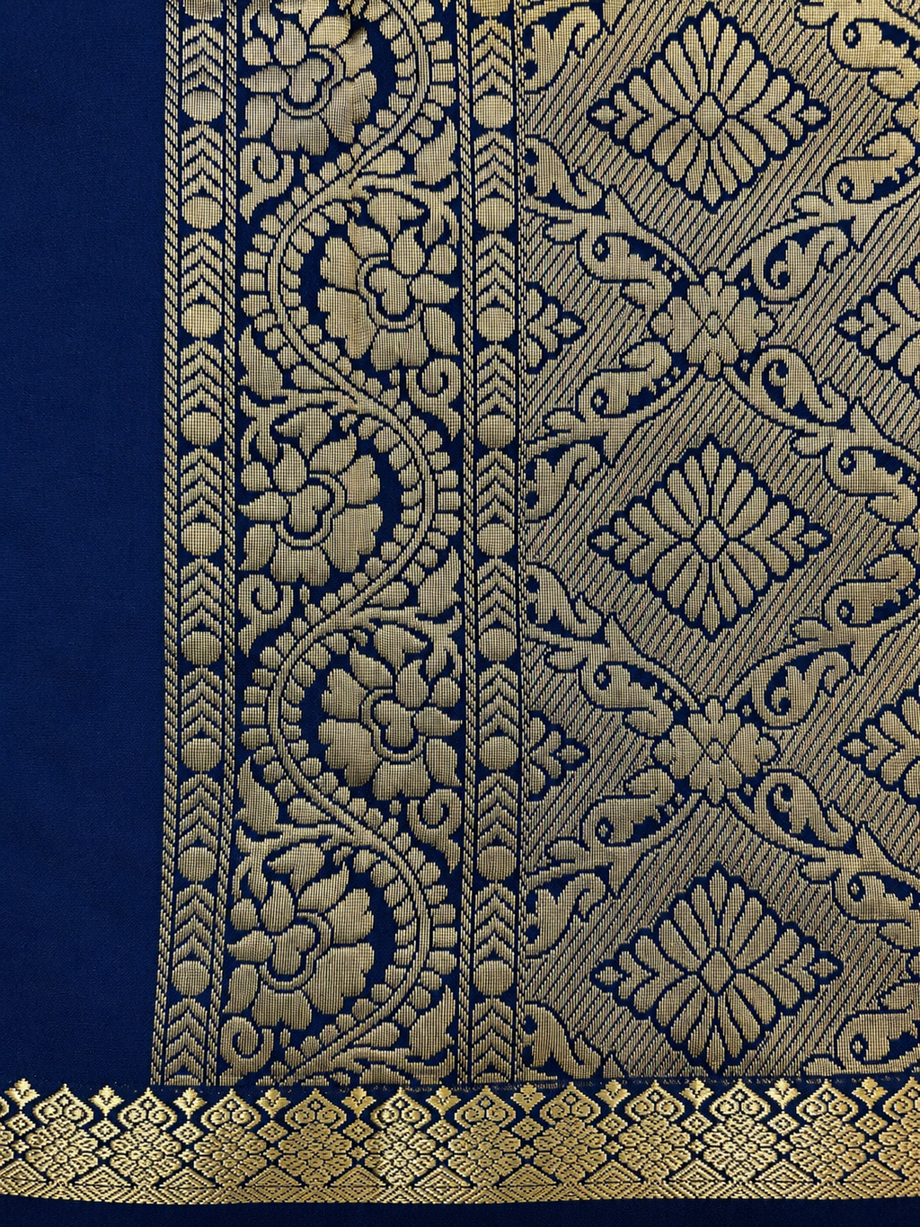 Kanchi Silk-Touch One Inch Border Saree- Deep Navy Blue