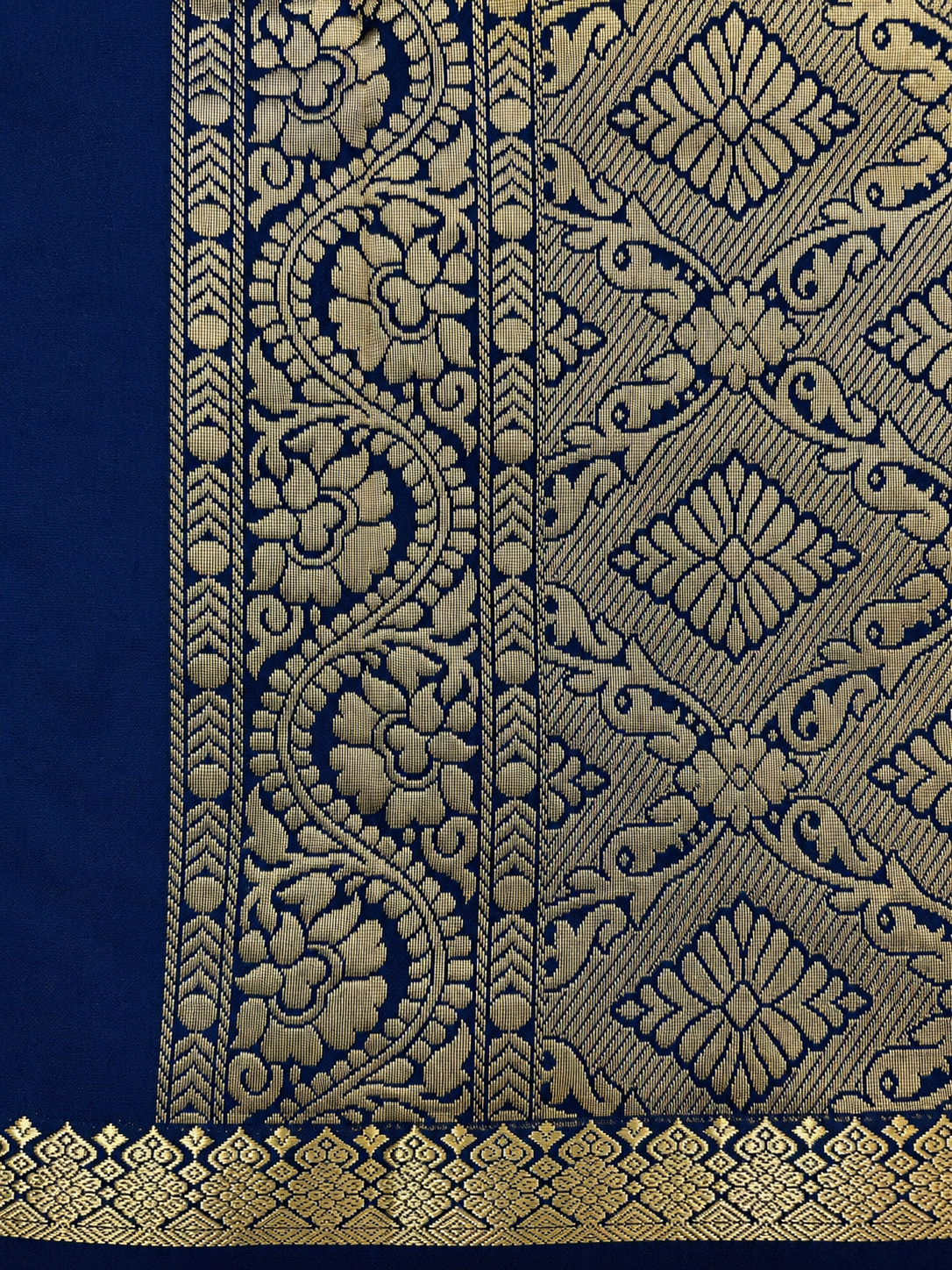 Kanchi Silk-Touch One Inch Border Saree- Deep Navy Blue