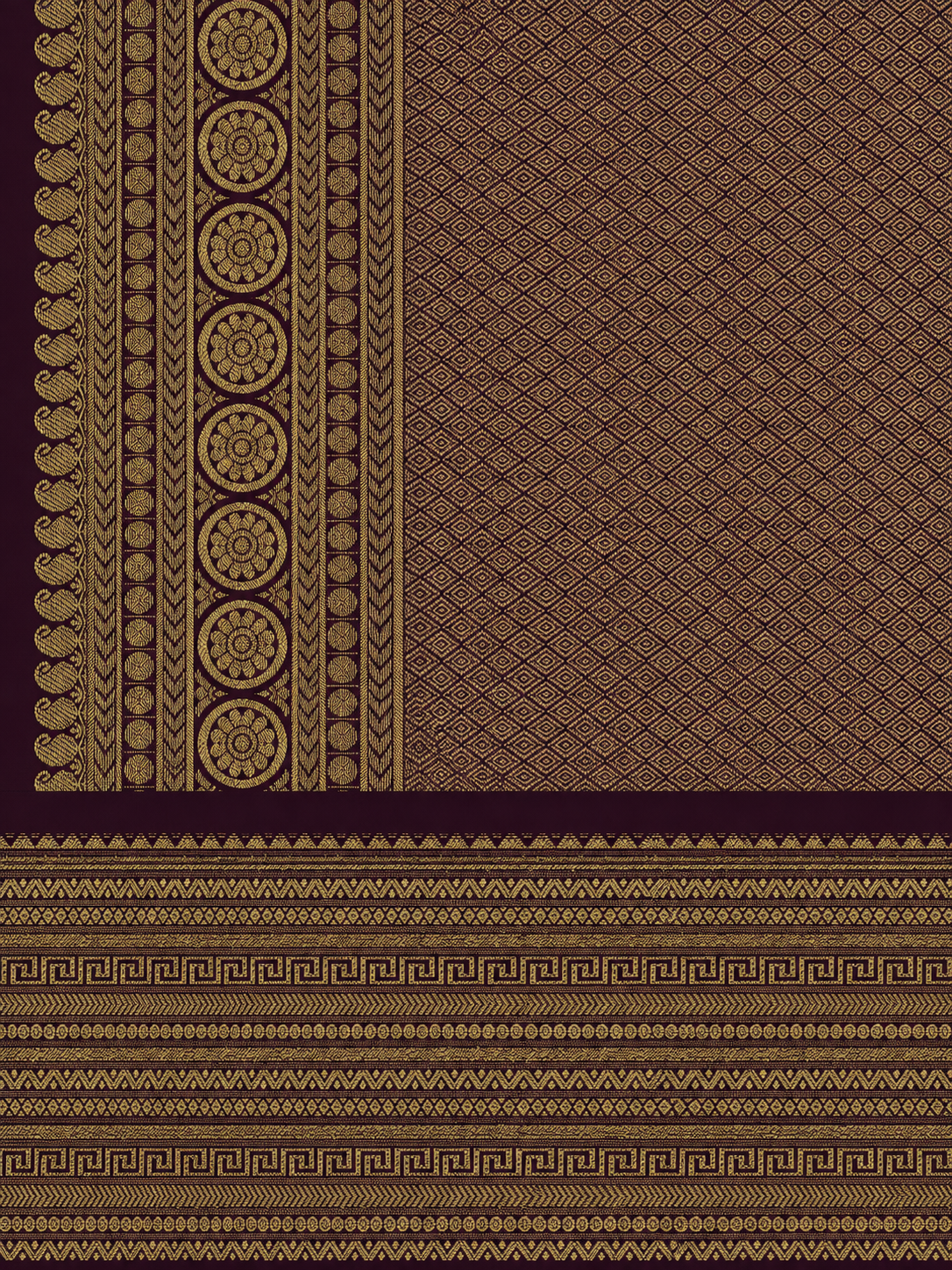 Kanchi Varisaipet Vasthram- Pure Silk Saree- Deep Plum Brown