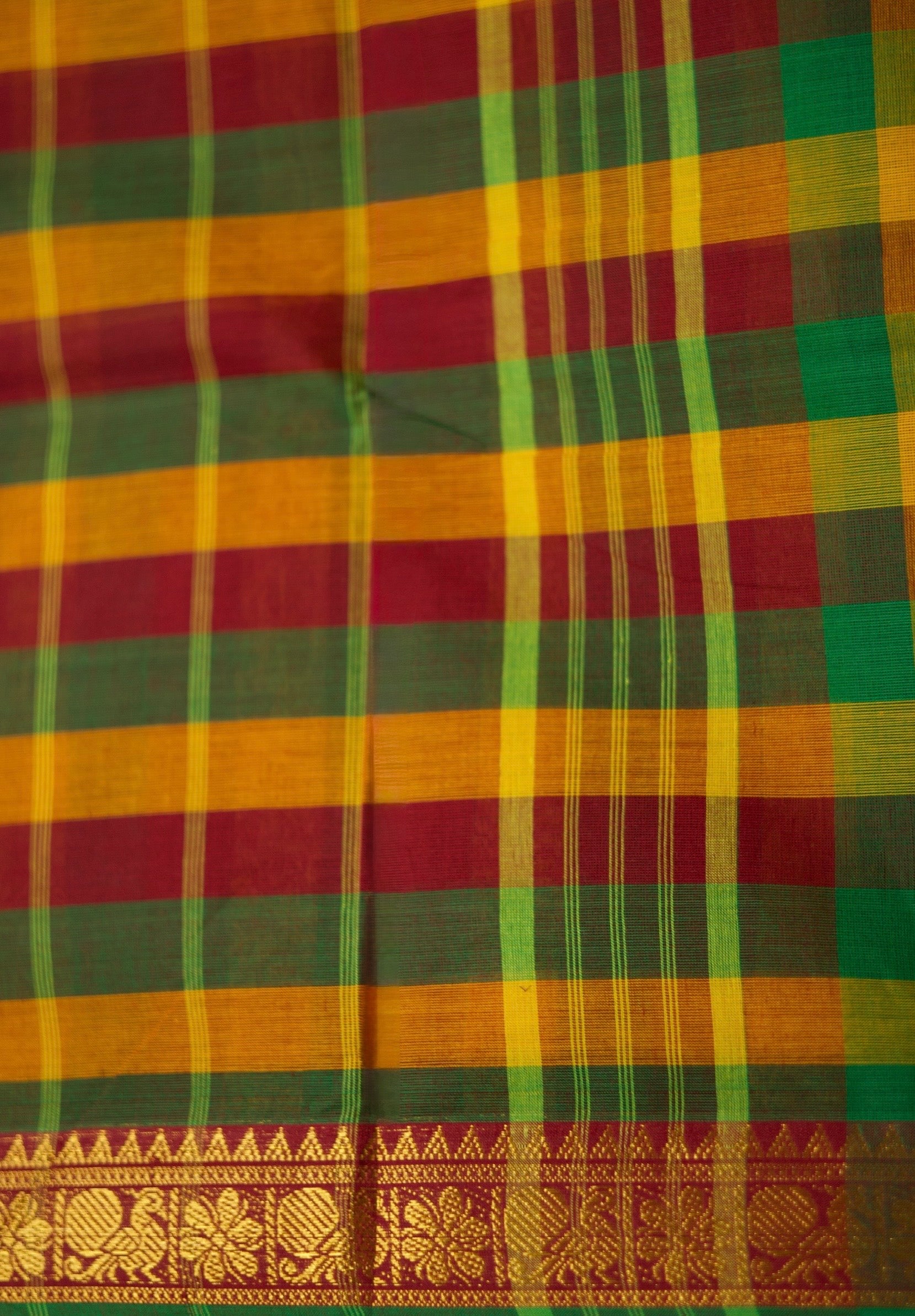 Madras Checks – Red with Green Pure Cotton Saree