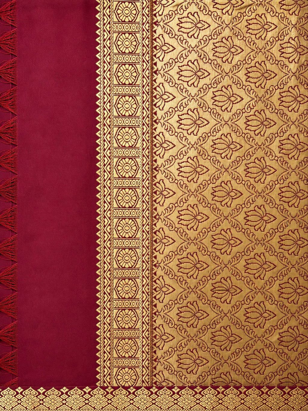 Kanchi Silk-Touch One Inch Border Saree - Kumkum Red