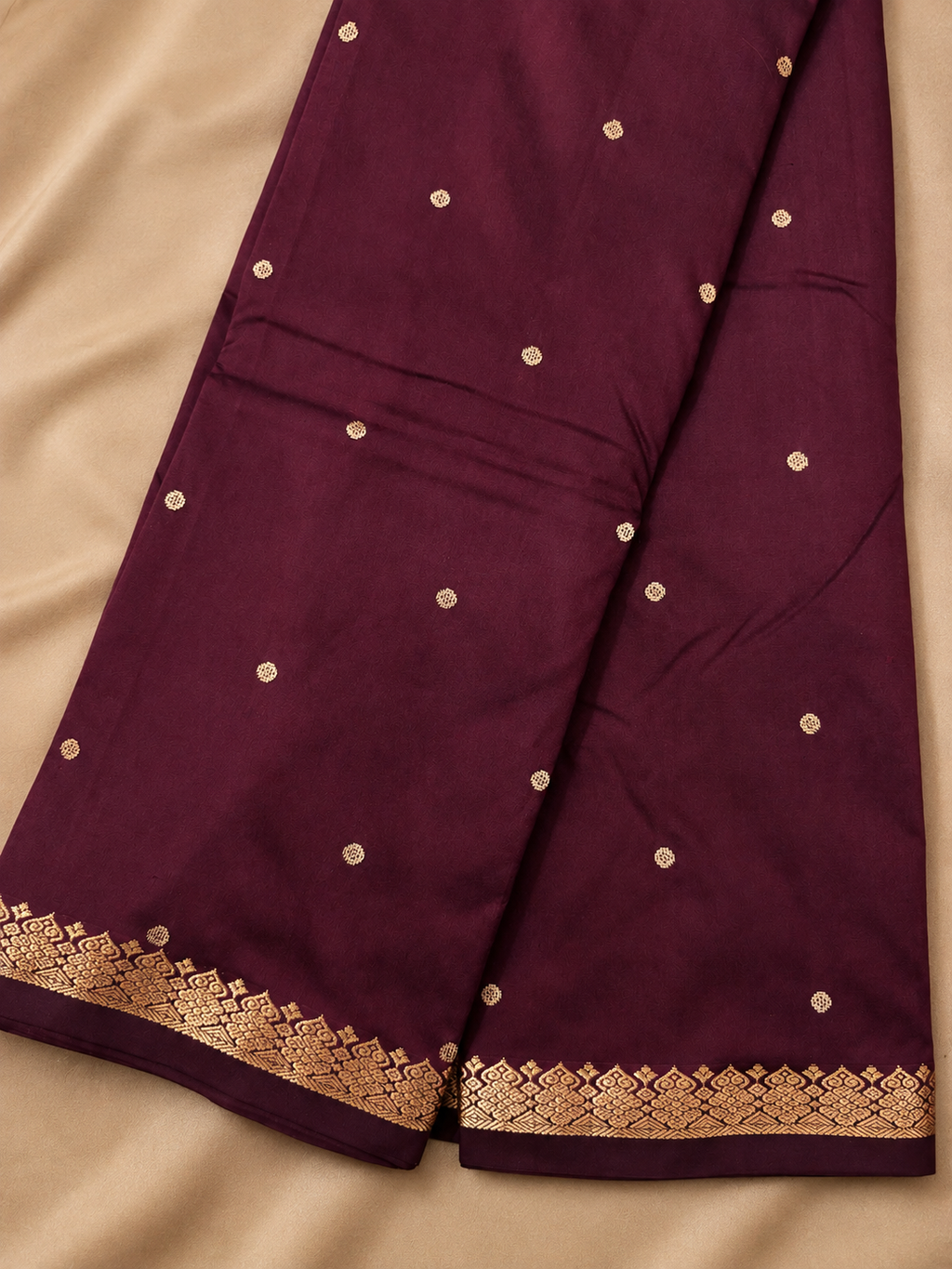 Kanchi Silk-Touch One Inch Border Saree - deep plum