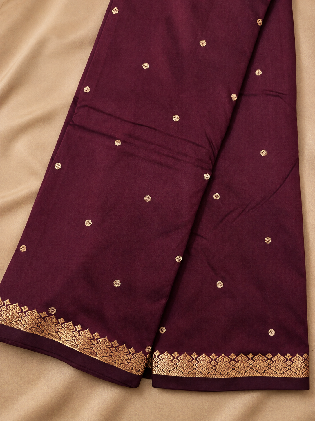 Kanchi Silk-Touch One Inch Border Saree - deep plum
