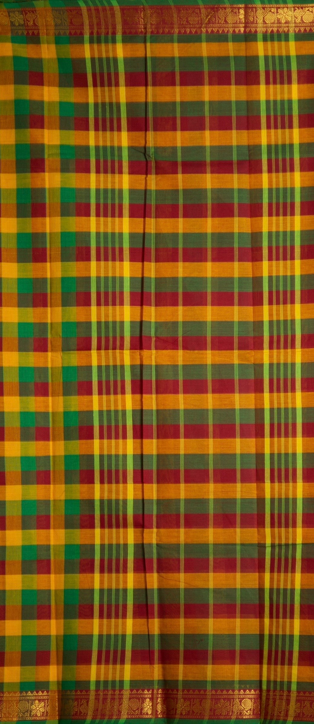 Madras Checks – Red with Green Pure Cotton Saree