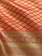 Luxury Silk Blend Kanchipuram Pattu | Orange | Flower Butta Body | Grand Border & Pallu