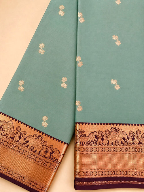 Kalyana Urvalam – Pure Silk Saree – Pallaku Motifs- Mint Green