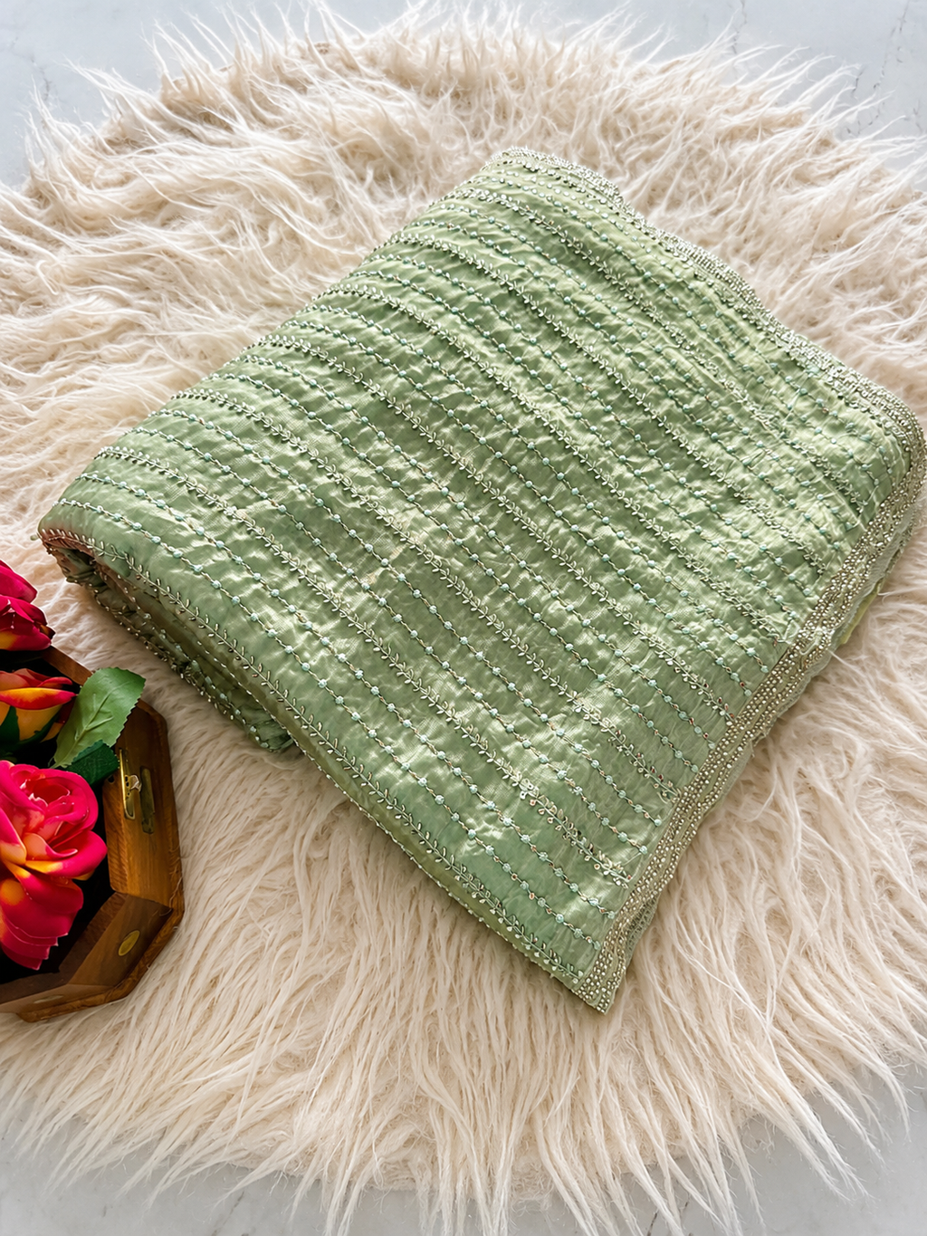 Sitara Sequin Saree- Sage Green