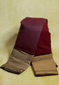 Pure Handloom Chettinad Cotton Saree | Maroon Body | Rettaipet Border with Thread Work | Striped Pallu