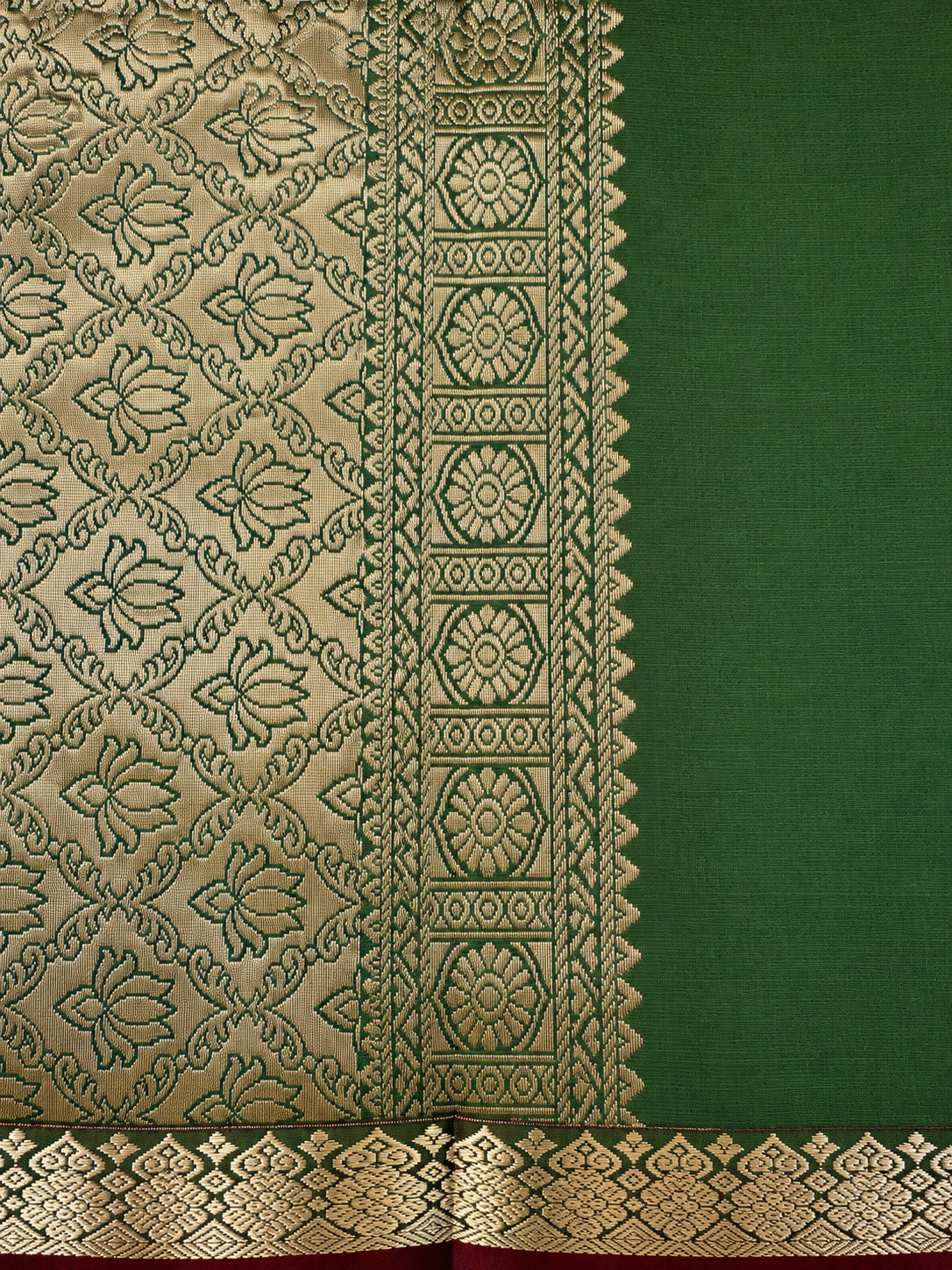 Kanchi Silk-Touch One Inch Border Saree - Manthulir Green