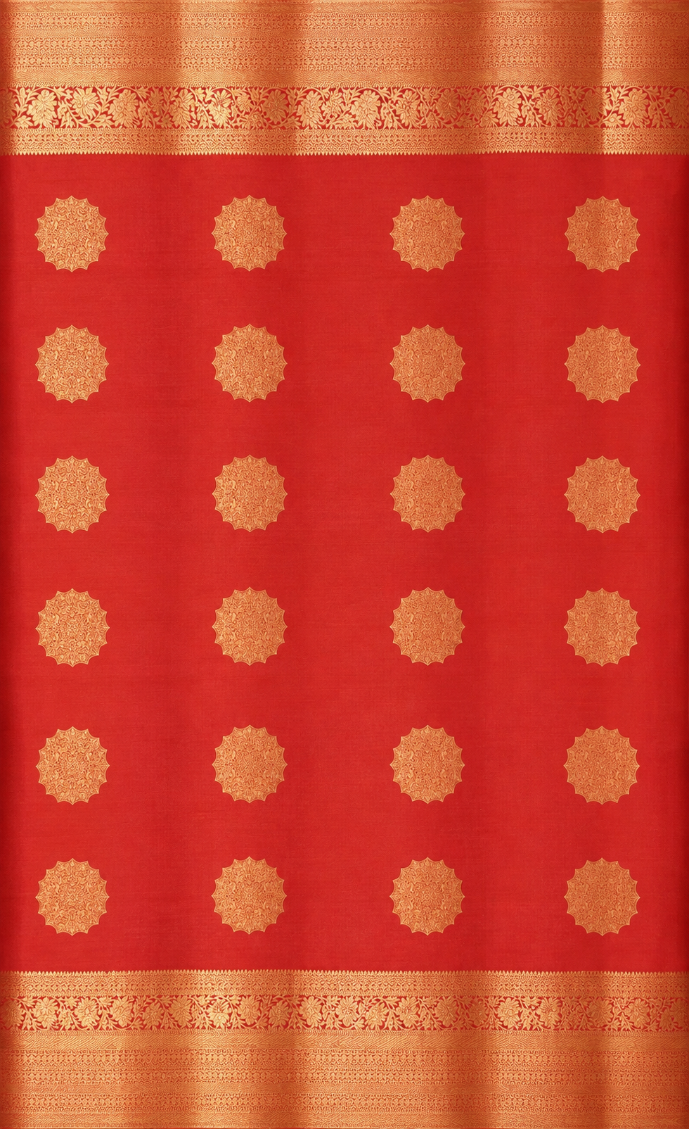 Luxury Silk Blend Kanchipuram Pattu | Orange | Flower Butta Body | Grand Border & Pallu