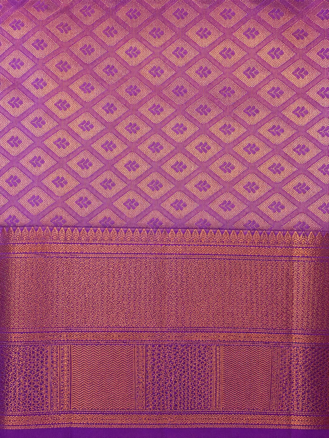 Luxury Silk Blend Kanchipuram Pattu | Lavender | Gatti Copper Border | Small Butta Body