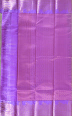 Luxury Silk Blend Kanchipuram Pattu |Grey Striped Body | Lavender Zari Border