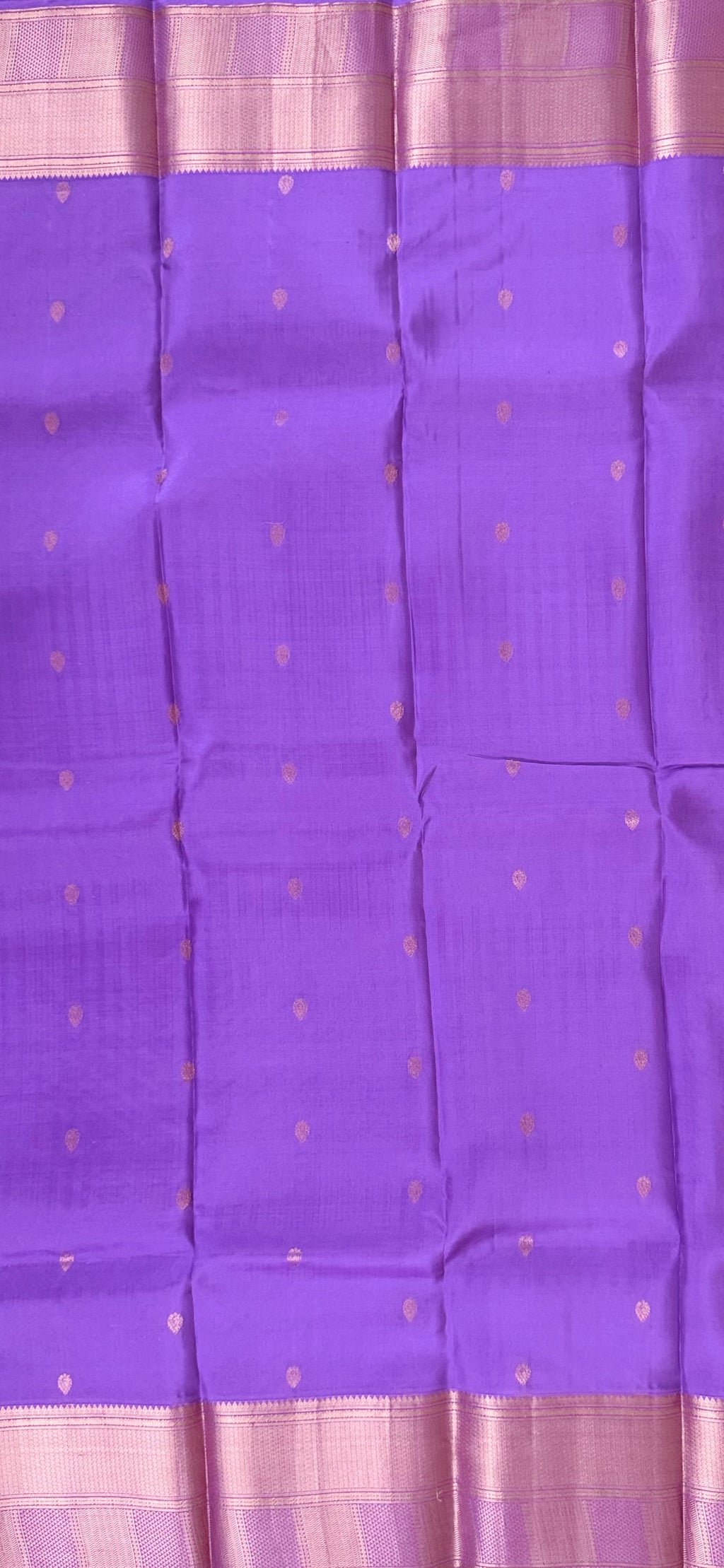 Luxury Silk Blend Kanchipuram Pattu | Lavender | Gatti Copper Border | Small Butta Body