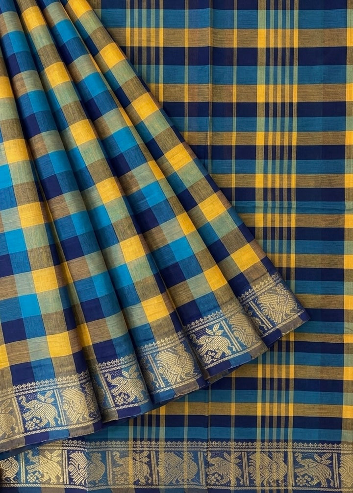 Madras Checks – Navy Blue Pure Cotton Saree