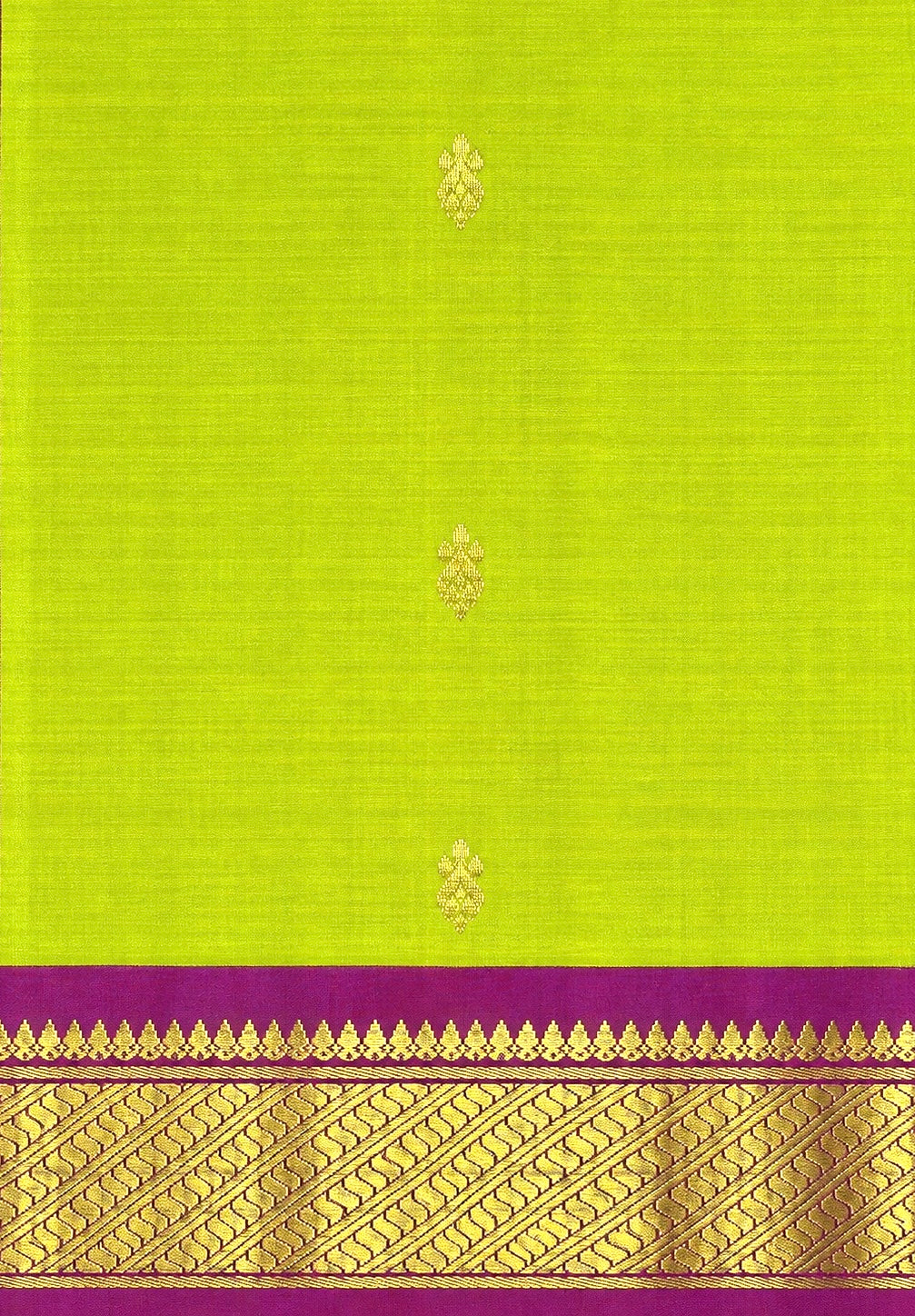 Pure Handloom Thirubhuvanam Silk Saree | Single Side கத்திரிப்பூ Border | கிளிப்பச்சை Body