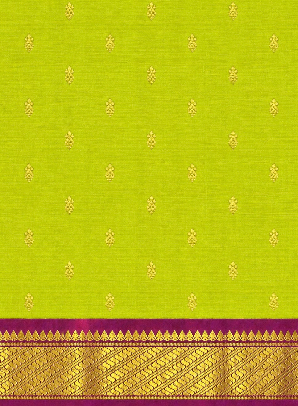 Pure Handloom Thirubhuvanam Silk Saree | Single Side கத்திரிப்பூ Border | கிளிப்பச்சை Body