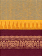 Pure Chettinad Handloom Cotton Saree – Dual shade body and maroon Korvai Border with Temple Design