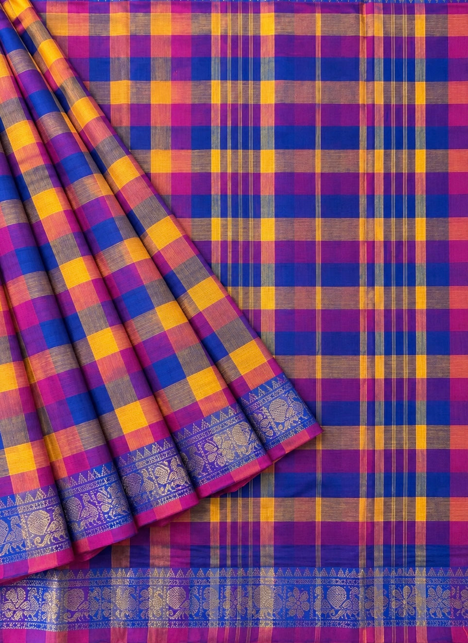 Madras Checks – Royal Blue Pure Cotton Saree