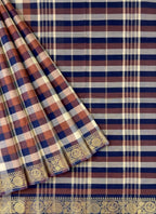 Madras Checks – Navy Blue with Beige Pure Cotton Saree