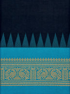Pure Chettinad Handloom Cotton Saree – Black body and blue Korvai Border with Temple Design