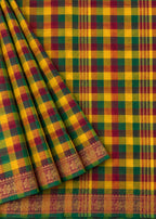 Madras Checks – Red with Green Pure Cotton Saree