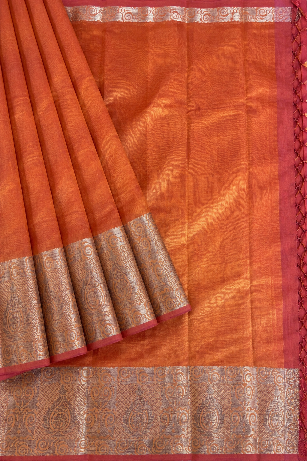 Tussar Silk Saree - Rust Orange
