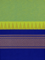 Pure Chettinad Handloom Cotton Saree – Green body and blue Korvai Border with Temple Design
